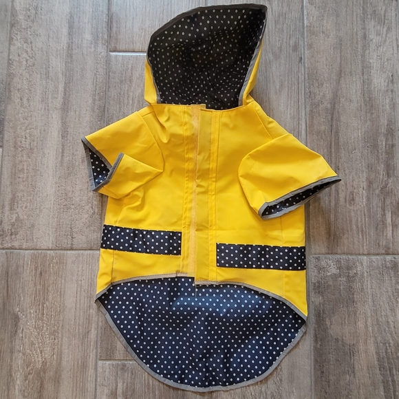Other - Dog Rain Coat Yellow Blue Polka Dot Lined Puppy Outdoor Size L